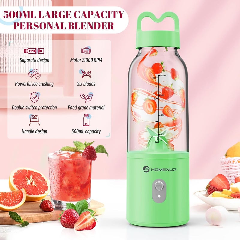 HOMEXUP Portable 14OZ Juicer， High-Powered at 175W for Smoothies, Ice Blending, Juicing, and Food Processing ， Compact, Convenient, and Versatile (Green) - Image 2